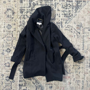 Women's Trina Turk Black Hooded Wool Blend Coat Size 4